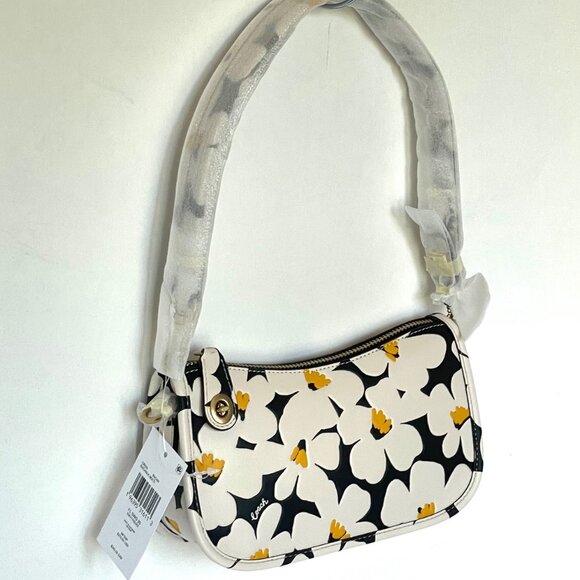 Coach Swinger Bag 20 Floral Daisy CR509 Leather Chalk White Black Shoulder - Picture 10 of 13